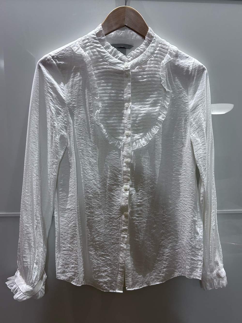 H&M White Ruffle Front Button-Up Blouse